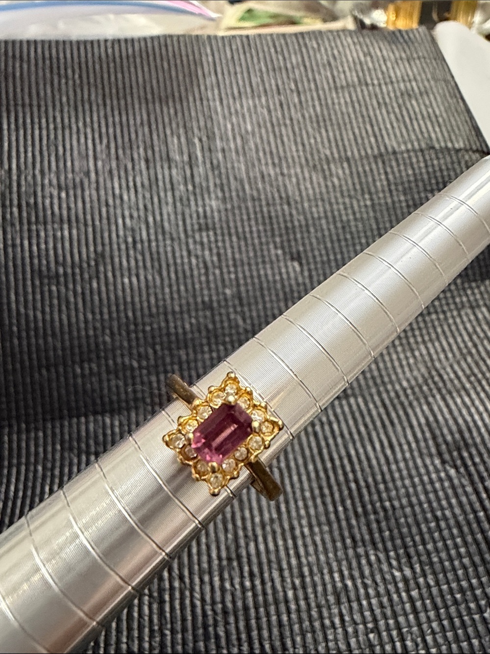 Source Unknown Gold Ring with Pink Center and Halo